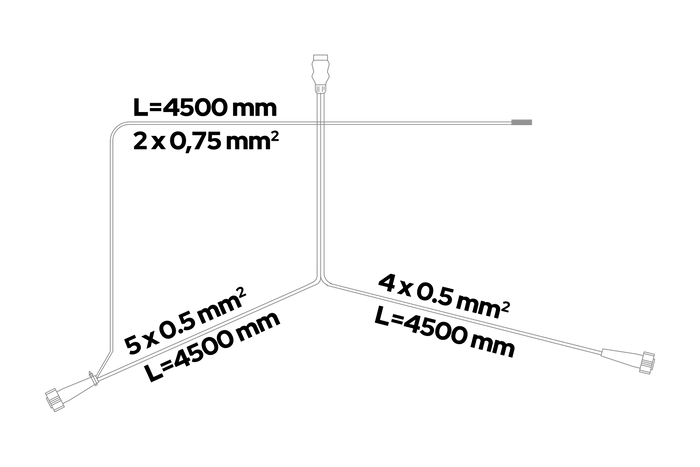 Conjunto de luzes: Luzes traseiras ASPÖCK MULTIPOINT V + Luzes de marcação laterais ASPÖCK FLEXIPOINT I + Chicote ASPÖCK de 4,5 m e 7 pinos