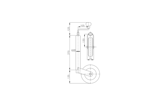 Roda guia com braçadeira de ferro fundido WINTERHOFF ST48-200V+KLE48-G 150kg 48mm 505-725mm