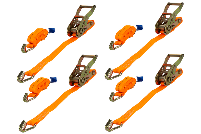 Conjunto de quatro cintas de transporte UNITRIALER laranja de 2m/25mm/1t com tensor.