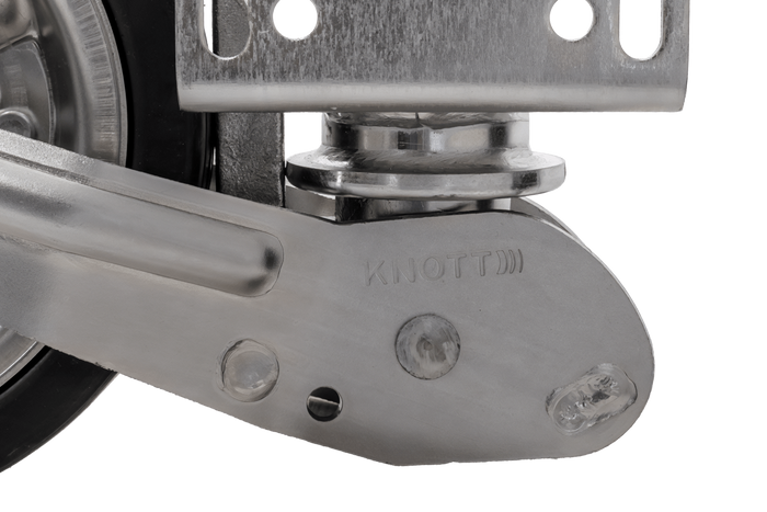 Roda jockey reforçada KNOTT ATK60 com alça, 350 kg, 60 mm, 785-1020 mm