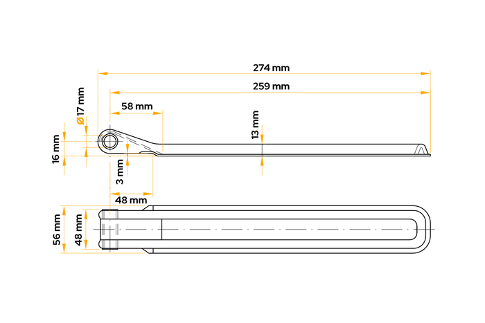 Dobradiça lateral com suporte UNITRAILER BSCH 10-270+BSCHG 10-A, conjunto completo para montagem lateral em reboque.