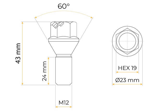 Conjunto de 8 parafusos cônicos com flange para eixo sem freio até 750 kg
