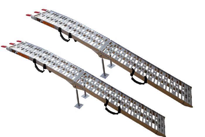 Rampas dobráveis UNITRAILER ALR003 em alumínio para reboques, 221 cm, 680 kg, com cinta e suporte, conjunto de 2 unidades.
