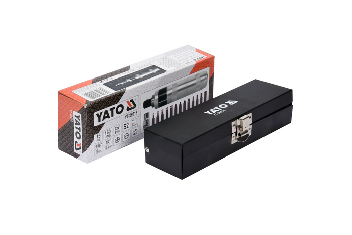 Conjunto de chaves de impacto com pontas magnéticas YATO YT-28015, 15 peças.